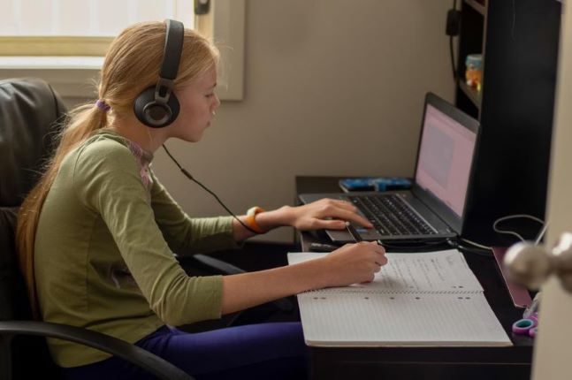 Student studying at computer